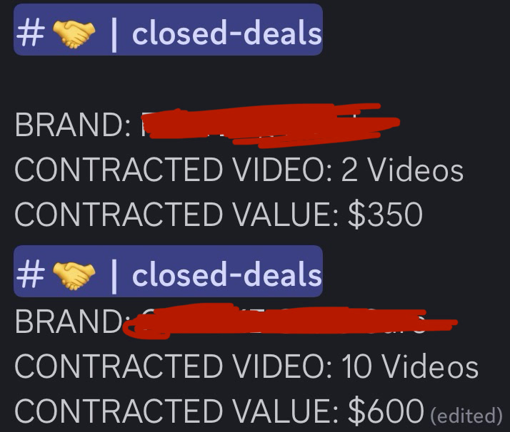 Closed deal — $600